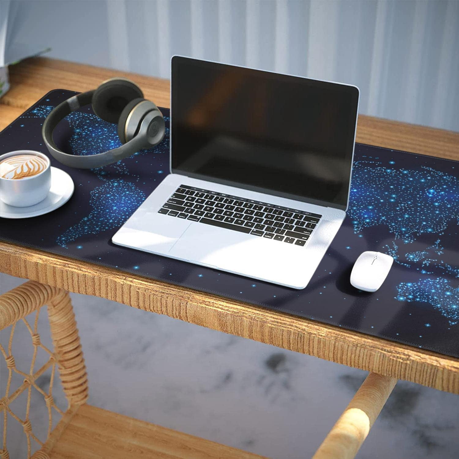 Stars World map Extended Gaming Mouse Pad (35.4x15.7 in) Large Non-Slip Rubber Base Computer mat for Desk with Stitched Edges Full Desk Mousepad XXXL