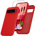 thumbnail image 1 of KOMI for Google Pixel 9 Pro XL Case, Silicone Phone Case with 1 Screen Protector, Soft Anti-Scratch Microfiber Lining, Full Body Shockproof Slim Cover Support Wireless Charging, Red, 1 of 5