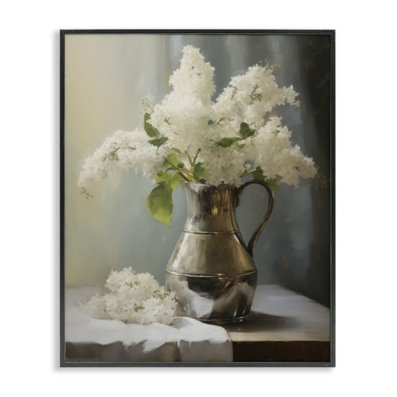 Stupell Industries White Lilacs Still Life Floral Painting Black Framed Art Print Wall Art, 11 x 14