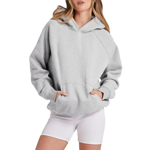 Daznico Women Solid Fleece Loose Hoodie Sweatshirt Long Sleeve Drop Shoulder Pullovers with Pockets,Size L