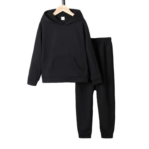 Kucnuzki 8T Little Girl Winter Outfits Pants Sets Little Girl Long Sleeve Back Printing Hoodie Sweatshirt Elastic Pants 2PCS Set Black 8 Years