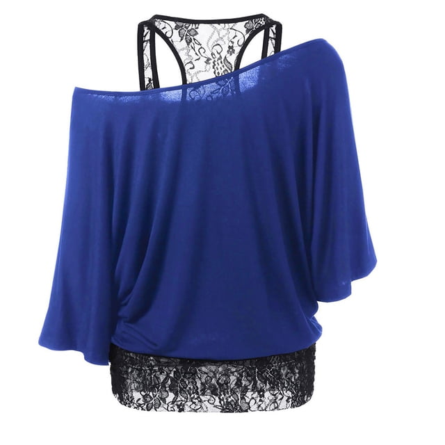 Blouse pour Femmes Grande Taille Col Rond Dentelle Patchwork Ample Décontractée Manches 3/4 Hauts Blouse Chemise Hauts d'Été pour Femmes 2023 Tendance en Liquidation