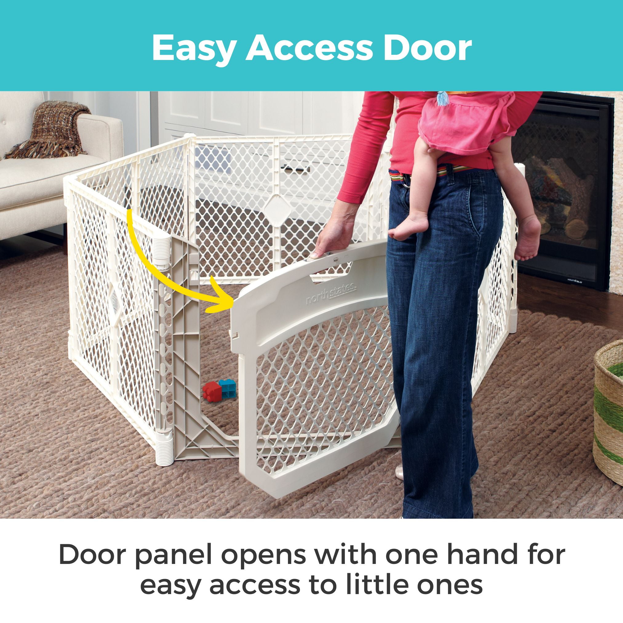 Toddleroo by North States Superyard Ultimate Baby Playpen Gate, 26" Tall, 6 Panels, Ivory-Linen