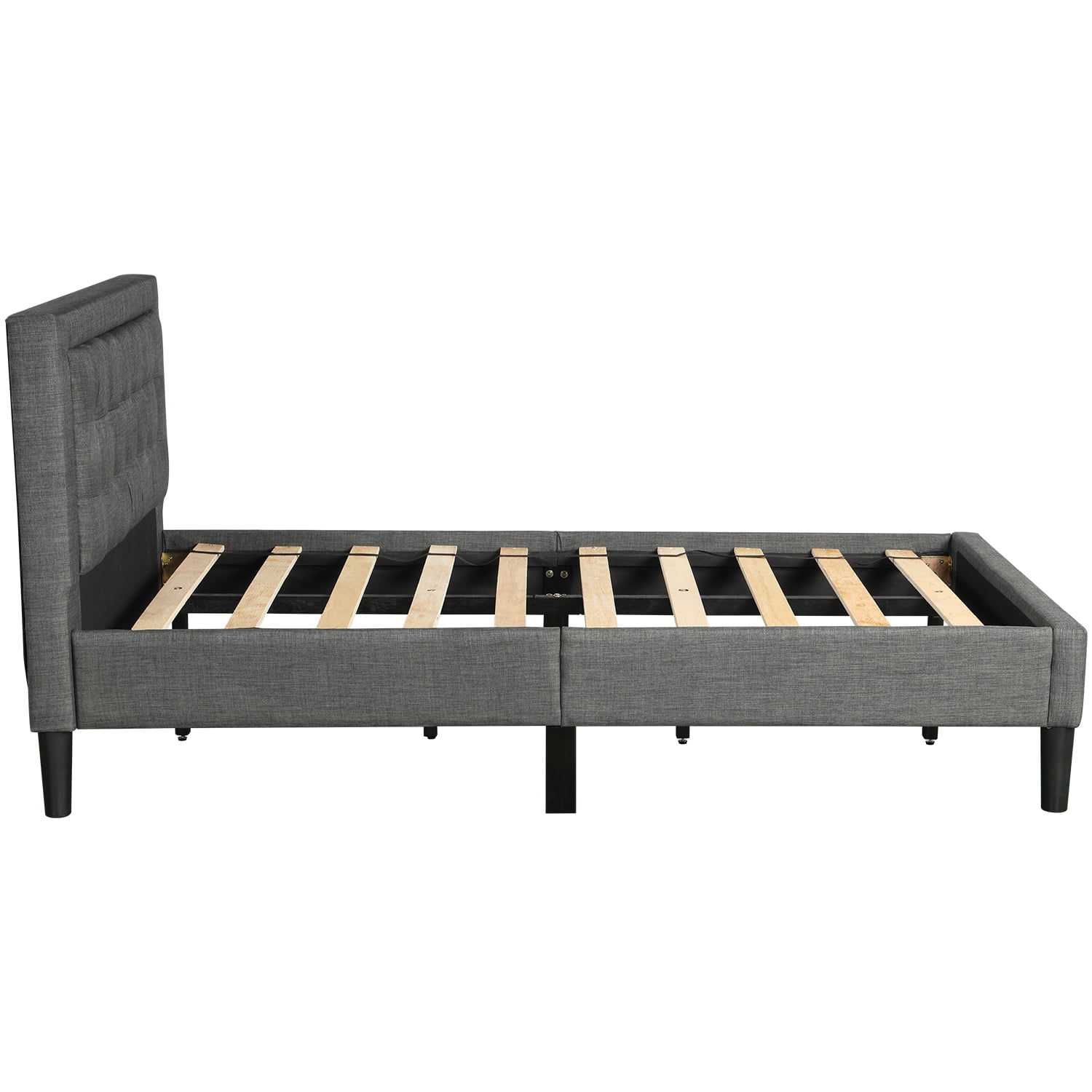 Button Tufted Platform Bed, Twin Size Bed Frame with Headboard, Gray