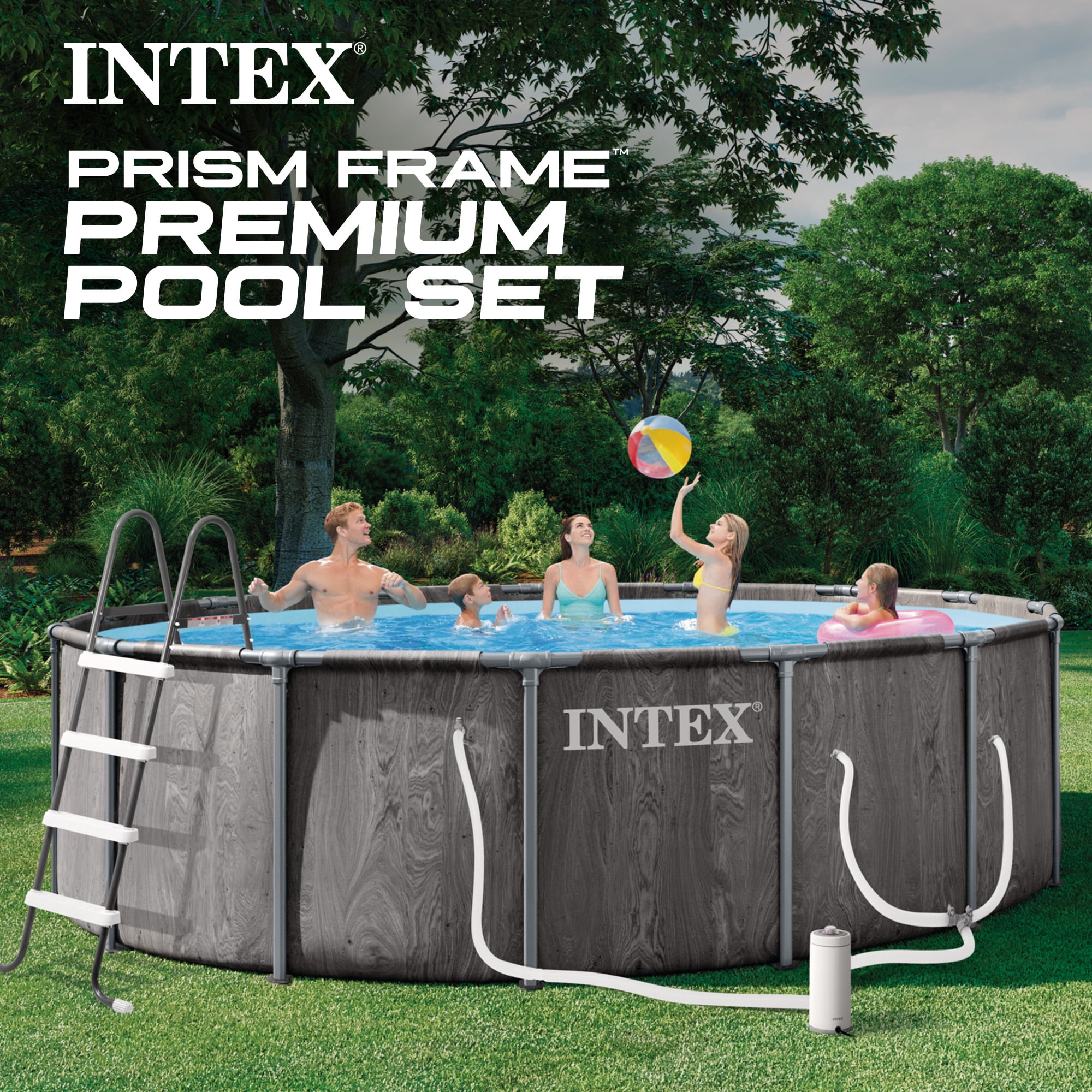 INTEX 26741EP Prism Frame 15'x48" Above Ground Pool w/ Pump, Ladder, Cover, Ground Cloth