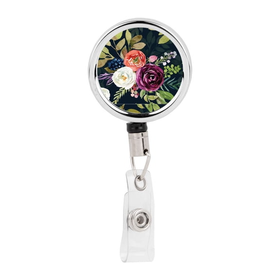 Koyal Wholesale Retractable Badge Reel Holder With Clip, Boho Rustic Flowers, Floral Design