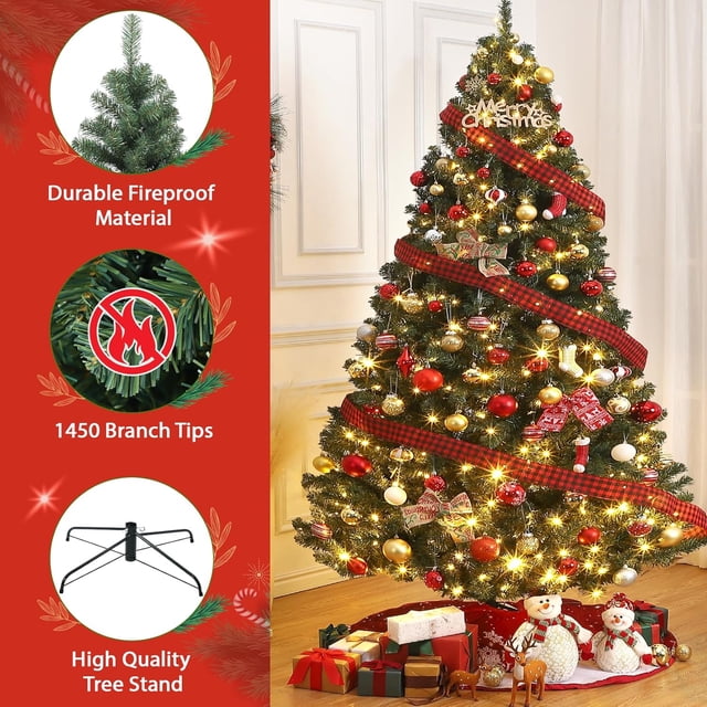 7.5 ft premium artificial christmas tree: spruce style con 1450 branch tips, metal hinges, foldable base - fácil montaje para oficina en casa party holiday