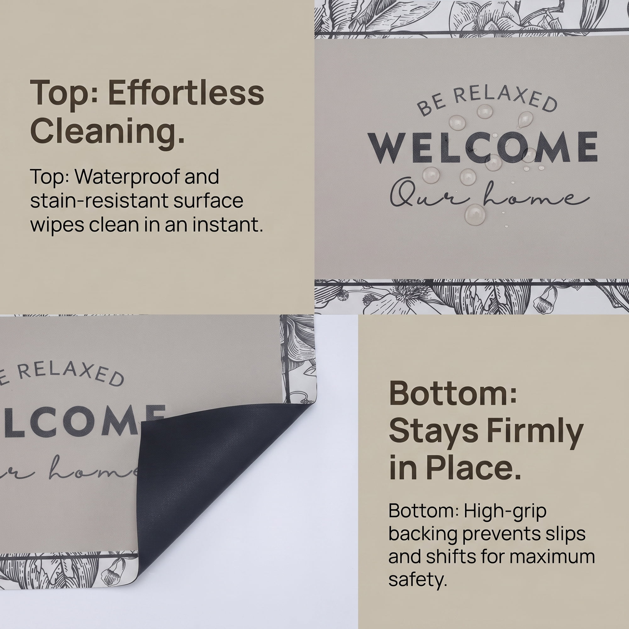 Unique Bargains Non-Slip Doormat for Front Door Waterproof Mud Scraper Rug Khaki 30" x 18"