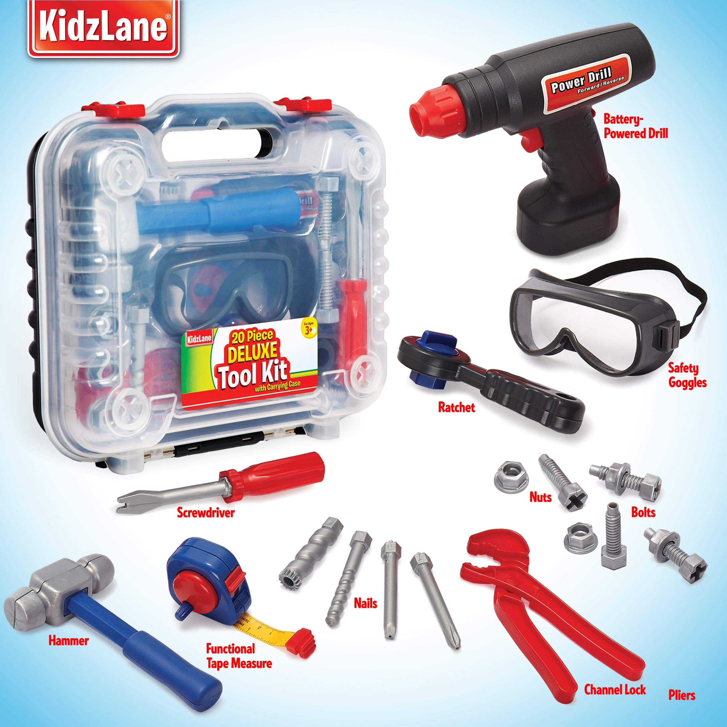 Kidzlane Construction Toolbox Set | 20pcs Toy Tools with Realistic