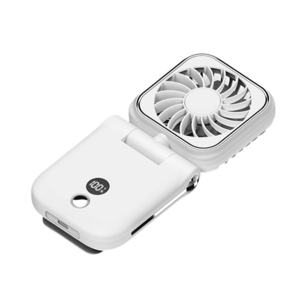 Ventilador pequeño, mini ventilador portátil, compacto, pantalla LED, ligero, recargable, ventilador de cintura, ventilador de mano para dormitorio, c Blanco