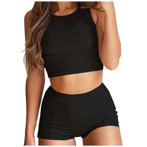 Wxolcjlv Workout Sets For Women 2 Piece Tank Womens Piece Two High Waist Ribbed Outfits Shorts Workout Slim Suit Women Suits & Sets Gym Yoga Active Wear Outfit
