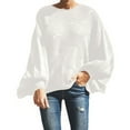 thumbnail image 5 of Women's Long Batwing Sleeve Sweater Solid Casual Oversized Crochet Knit Tops White M, 5 of 8