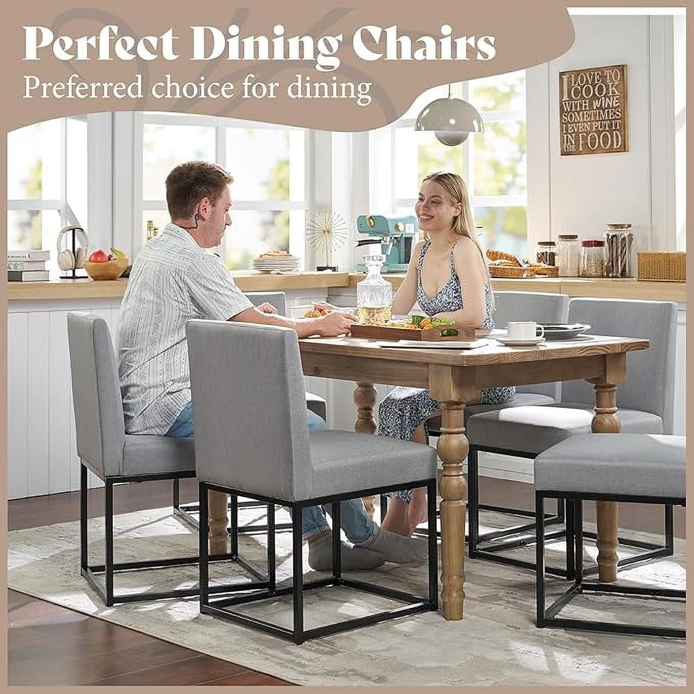 Merluxy Mid Century Linen Dining Chairs Set of 6, Modern Upholstered Dinner Chairs with Metal Frame for Restaurant, Dining Room, Kitchen, Grey Padded Chairs