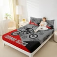 thumbnail image 5 of Feelyou Cross Bike Lover Twin Sheet Sets for Child, Motorcycle Speed Sport Twin Fitted Sheet, Gray Red Cartoon Flat Sheet, Breathable Home Decor, 3-Piece, 5 of 8
