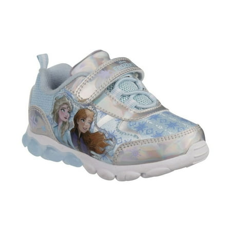 Disney Girls Frozen Theme w/ five white lights Sneakers - Blue/Silver, Size: 8