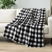 Taotanxi Plaid Fleece Throw Blanket for Couch, Black#1039 & White Checkered Flannel Blanket, Cozy & Soft Buffalo Plaid Decor Blanket for Women, Men, 40"x50"