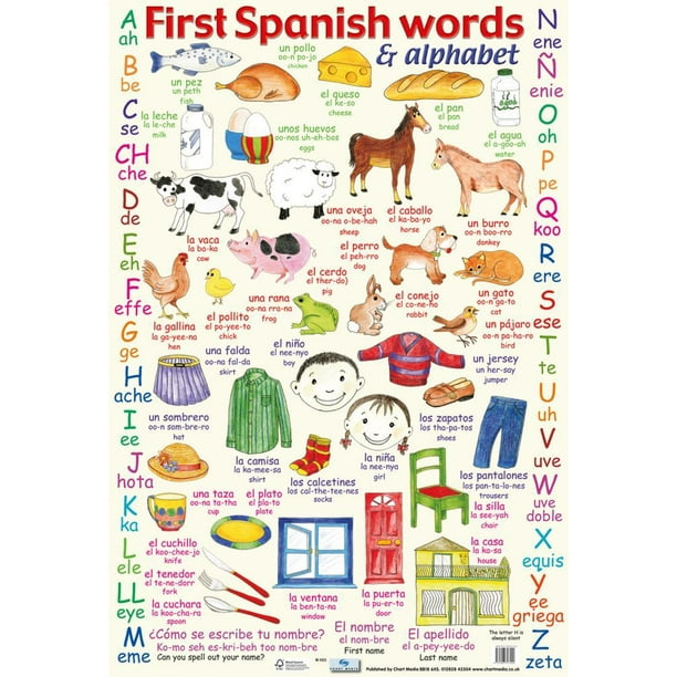 First Spanish Words & Alphabet Poster - 16x24 - Walmart.com - Walmart.com