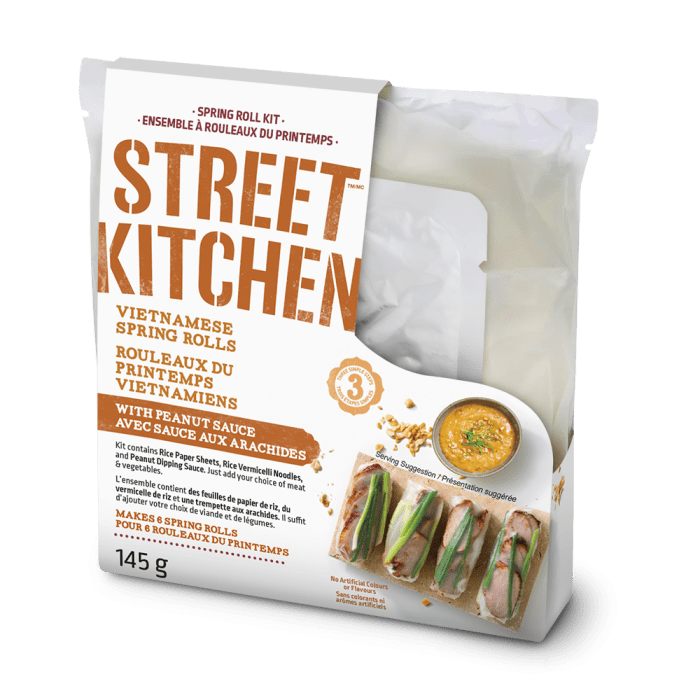 Street Kitchen, Kit de Rouleaux de Printemps Vietnamiens avec Sauce aux Arachides, 145 g (Stable à Température Ambiante) 6 délicieux rouleaux de printemps authentiques en 20 minutes