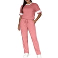 thumbnail image 3 of Women's Casual Side Stripe Drawstring Pants Set with Short Sleeve Shirt, Relaxed Fit Lounge Suit for Travel or Daily Wear, Comfortable Two Piece | CSEONE,Pink M, 3 of 7