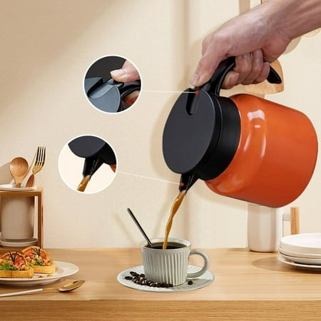 

PRINxy Portable Stainless Steel Kettle Double Layer Tea Pot With Filter Screen-One-Click Water Outlet for Easy Pouring-Tea and Water Separation Feature Orange 800ml