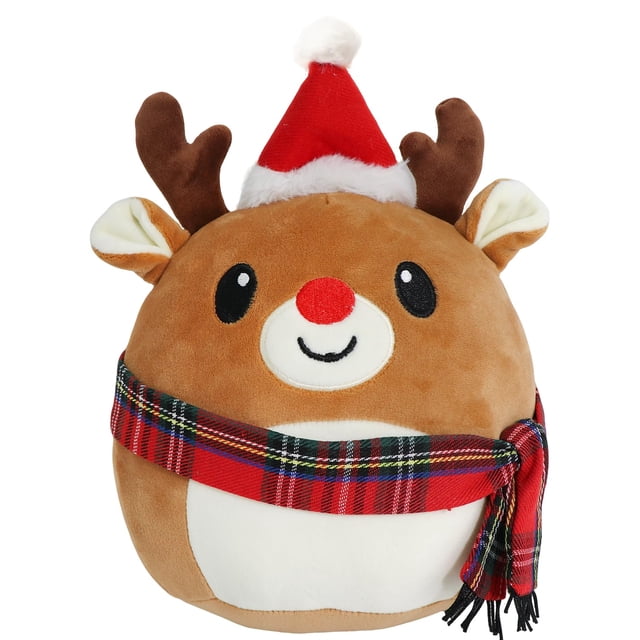 Peluche Yohica con forma de reno con nariz roja, 23 cm