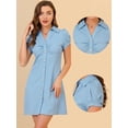 thumbnail image 2 of INSPIRE CHIC Vestido Camisero De Mezclilla De Manga Corta Con Solapa Completa Y Cuello En V Para Mujer Azul L, 2 of 5