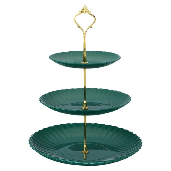 Uxcell 3-Tier Cupcake Stand Holder, Round Tiered Serving Tray 15/20/25cm Cup Cake Stand for Dessert Fruit Table Birthday Party Decoration Display, Green (Lines)