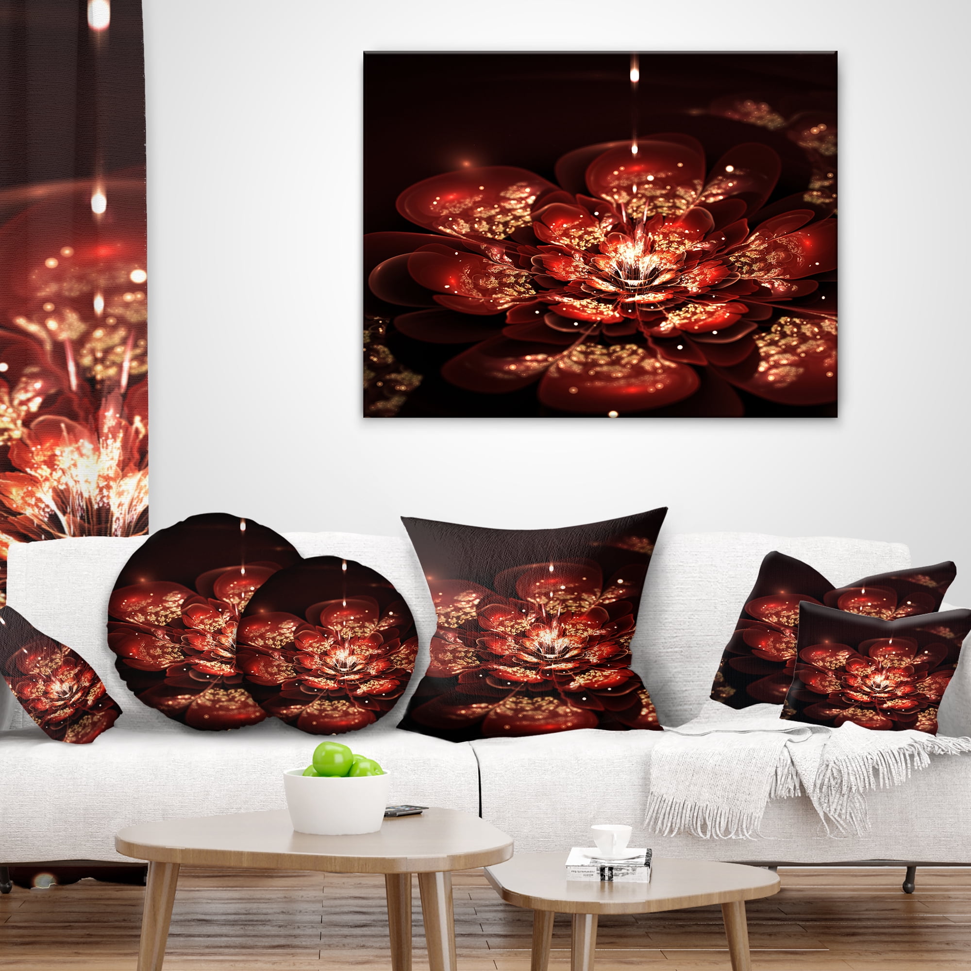 Designart Red Flowers in Fractal Pattern - Floral Throw Pillow - 12x20