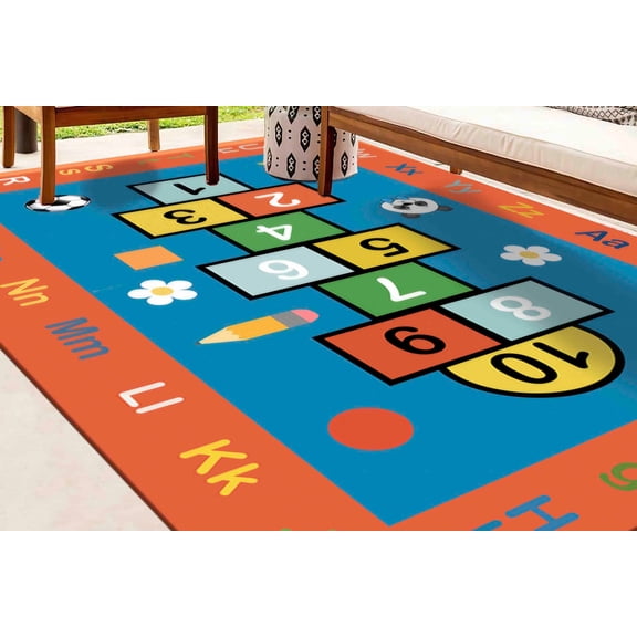 Hopscotch Rugs, Alphabet Rugs, Kids Rug, Non Slip Rug, Cool Rug, Area Rug, 3D Printed Rug, Non-Slip Carpet, Saloon Rug, Bedroom Soft Rug, 2'x3' - 60x90 cm
