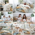 thumbnail image 5 of Harvest Pumpkin 4 Piece Duvet Cover Set California King Size Thanksgiving Fall Orange Blue Leaves Linen Texture Soft Bedding Set Comforter Cover, 1 Duvet Cover 1 Flat Sheets and 2 Pillowcases, 5 of 9