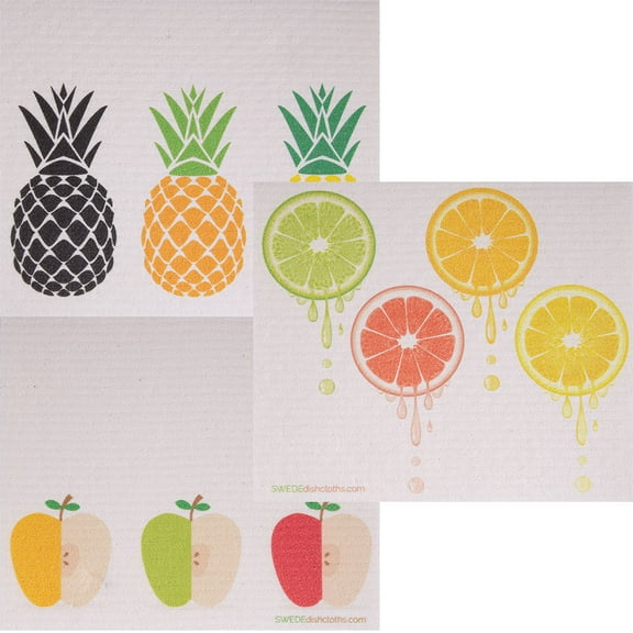 Swedish Dishcloth (Mixed Fruit) Set of 3 (One of Each Design) Paper Towel Replacements