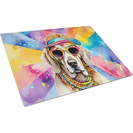 

15 x 12 in. Unisex Weimaraner Hippie Dawg Glass Cutting Board - Large