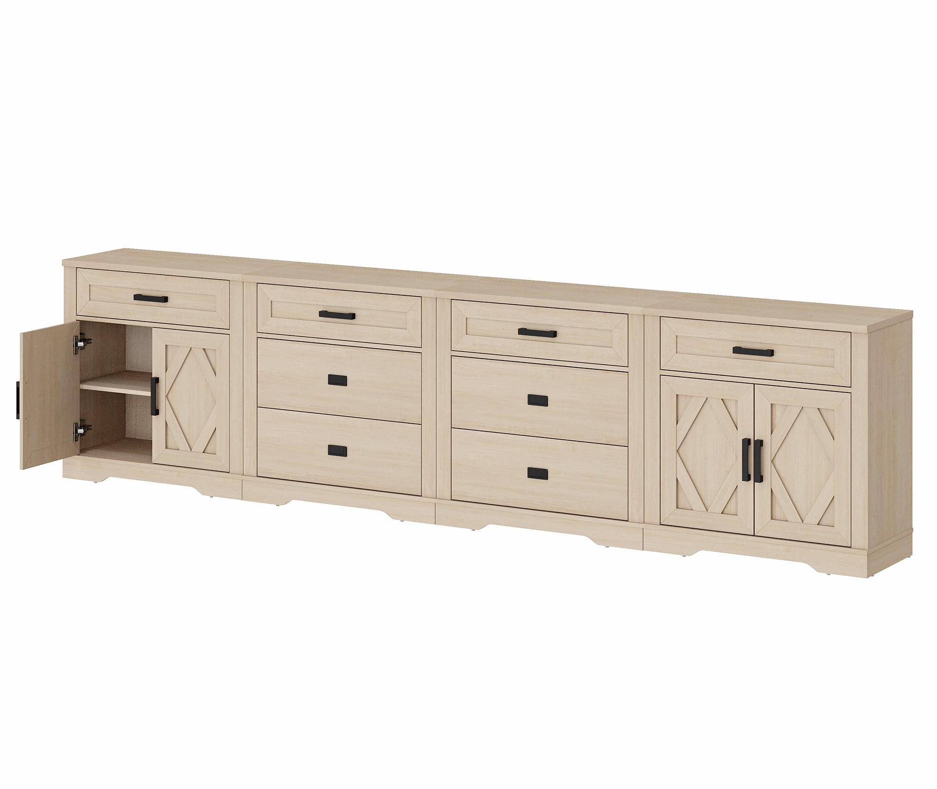 WAMPAT 126"W Large TV Stand,4-in-1 Farmhouse Entertainment Center with Storage Barn Door Cabinet,TV Console Table With Media Cabinet and Drawers for Living Room,Bedroom,Beige