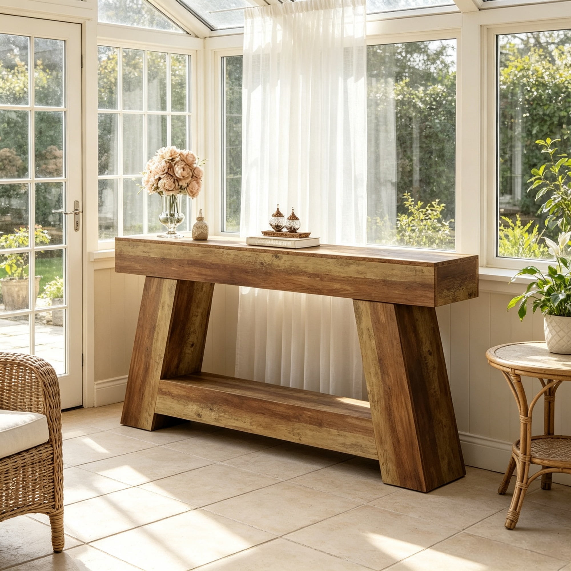 70.87" Farmhouse Console Table, 2-Tier Sofa Table with Open Storage Shelf for Entryway