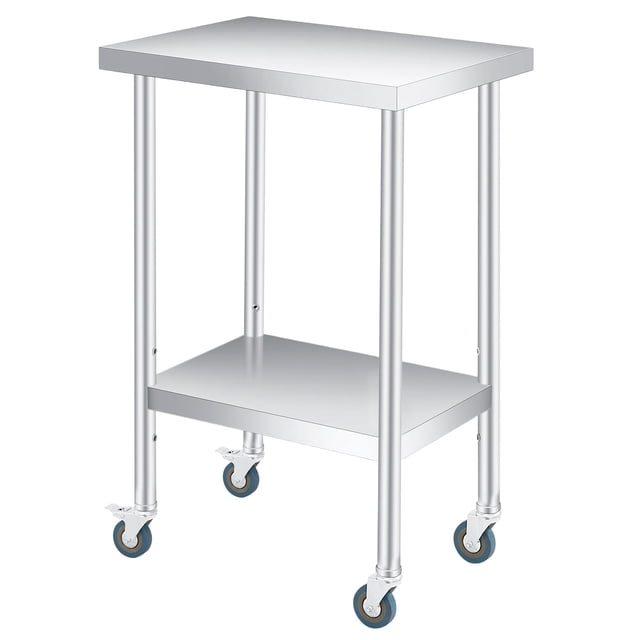 QinaQin Mesa de trabajo de acero inoxidable para preparación, mesa comercial de cocina con entrepaño inferior ajustable, ideal para restaurante, hotel, bar, garaje o área de trabajo