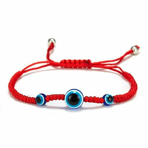 Czzoypi Red Rope Bracelet with Blue Evil Eye Beads, Creative Two-Bead Palm Bracelet for Women, Multicolor Alloy Glass Bead Jewelry Gift for Valentine's Day Party Confidence