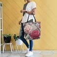 thumbnail image 6 of Open Top Canvas Tote Bag with Zipper Reusable Shopping Bag 13.5x15" Roomy Carryall Pink and Red Peonies, 6 of 9