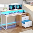 thumbnail image 2 of ModFusion 55" Computer Desk with Power Strip, LED Light, Monitor Shelf & Filing Cabinet, Office Desk with 2 Drawer & USB Ports, Woodgrain & White, 2 of 9