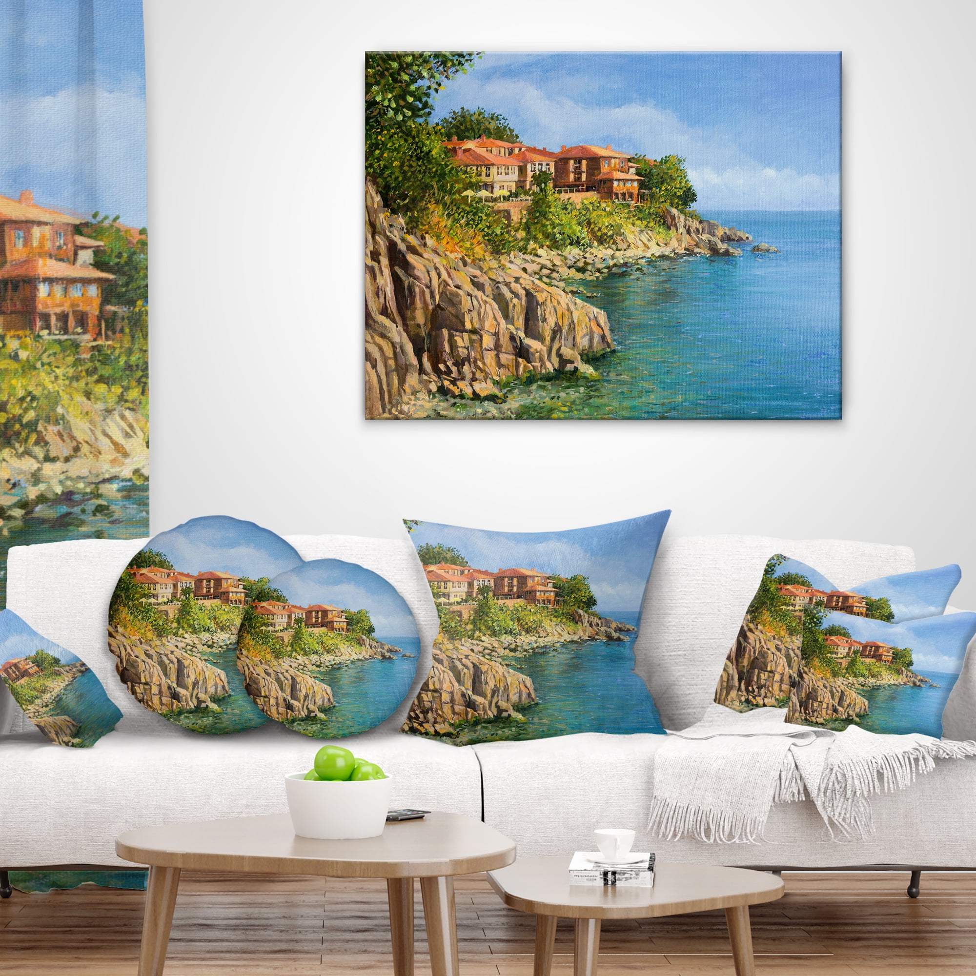 Designart Blue Summer Sea - Landscape Painting Throw Pillow - 18x18