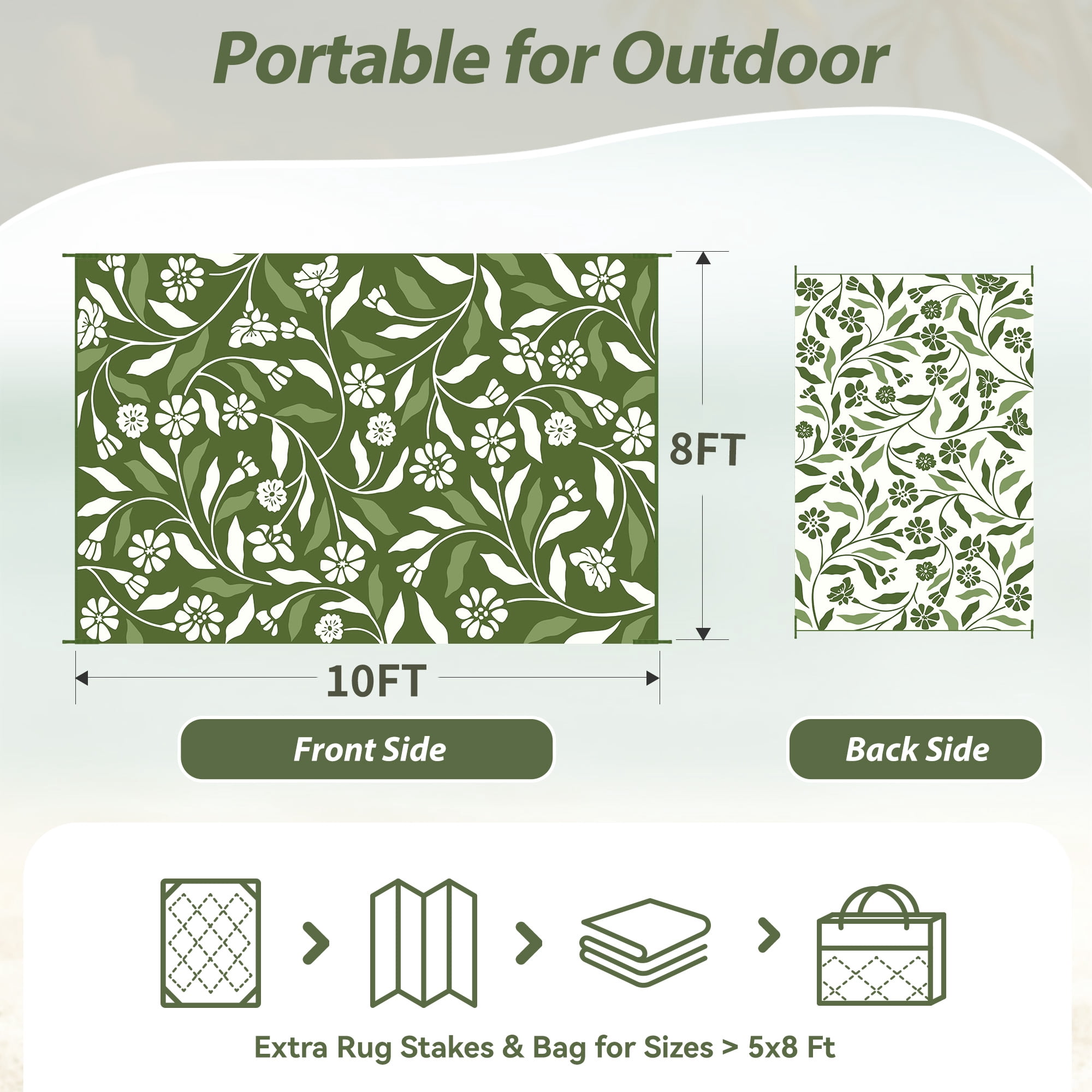 SIXHOME Outdoor Rug 5'x8' Waterproof Reversible Patio Rug Boho Geometric Indoor Outdoor Rugs Lightweight Plastic Straw Ourdoor Carpet for RV Camping Deck Balcony Modern Porch Decor Green