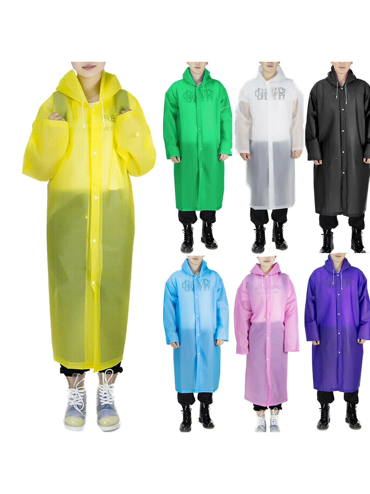 Men Women Waterproof Jacket PE Hooded Raincoat Rain Coat Poncho Rainwear US