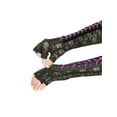 thumbnail image 4 of INSPIRE CHIC Women's Lace Up Half Finger Gloves Lace Elbow Length Arm Warmers Black and Purple Ribbon One Size, 4 of 6
