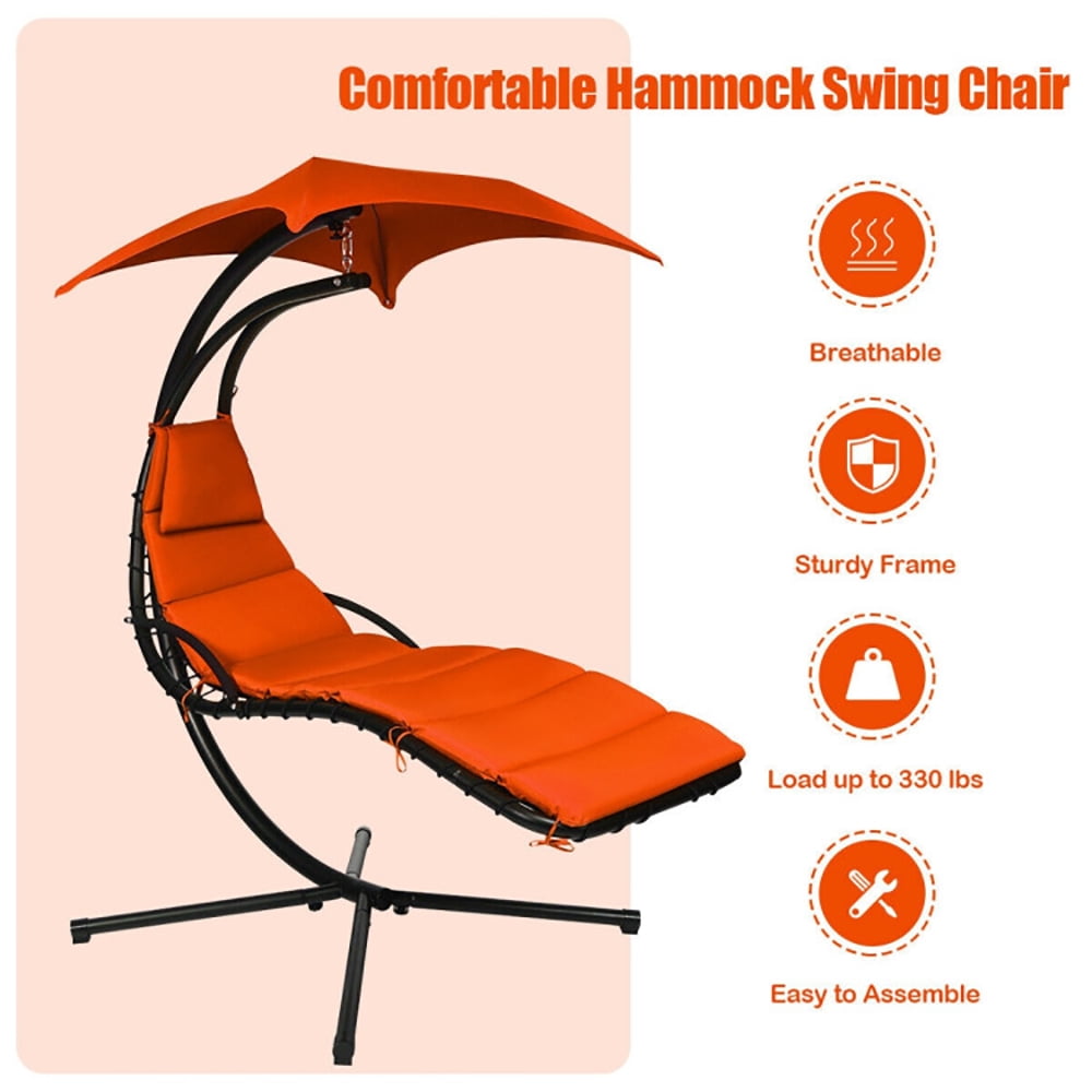 Aimee Lii Hanging Stand Chaise Lounger Swing Chair with Pillow, Patio Loungers, Orange