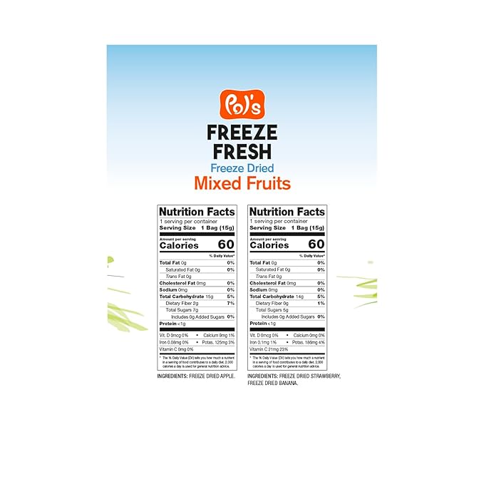 Pol’s Freeze Fresh Premium Freeze Dried Strawberries, Apples, Bananas | Non-GMO, Kosher, Vegan, Gluten-Free, No Additives, No Added Sugar | 6x Sliced Apple & 6x Strawberry-Banana