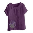 thumbnail image 4 of ZQUUVOU Women's T-Shirt Linen Round-Neck Short Sleeve Button T-Shirt Blouse Purple (M), 4 of 4