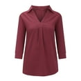 thumbnail image 6 of SwiftWear Womens Shirts Casual Summer 3/4 Sleeves Dressy Blouses for Women Crew Neck Wine, 6 of 9