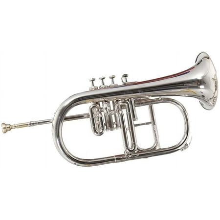 SHREYAS Flugel Horn Nickel Plated Bb Flat 4 Valve With Hard Case Mouthpiece Silver Instrument For Beginner Student Professional