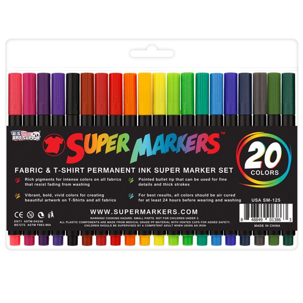 Super Markers 20 Color Premium Fabric & TShirt Marker Set with Our