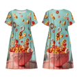thumbnail image 3 of Bixox Robe d'Été à Manches Courtes pour Femmes Robe Ample Longueur Genou avec Poches-Flottant Coloré Céréales, 3 of 7