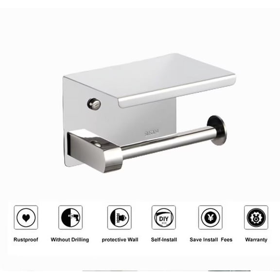 Toilet Paper Holder, 201 Stainless Steel Brushed Nickel Toilet Tissue Holder Sticky On Wall for Bathroom